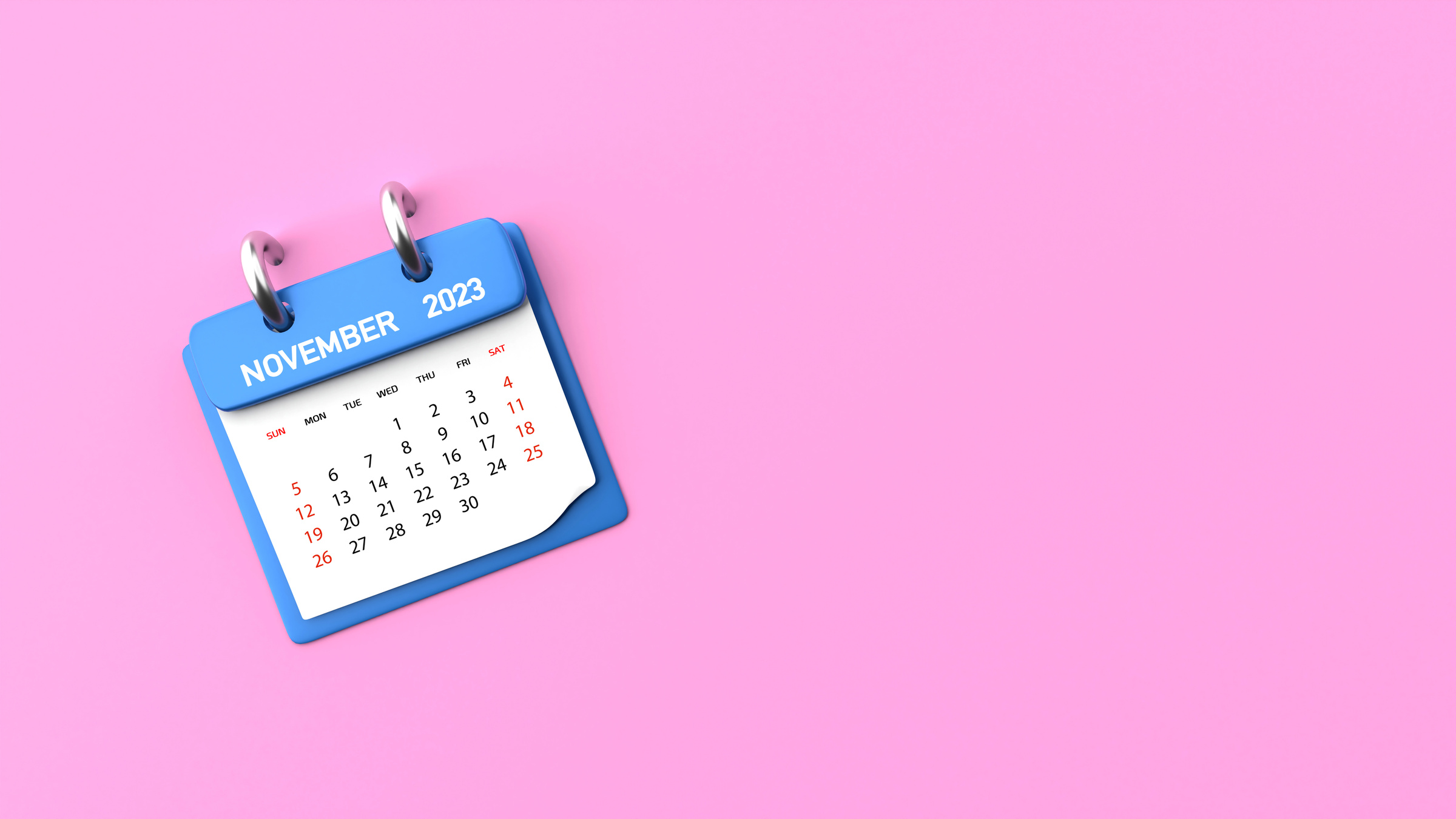 2023 November Calendar on Pink Background